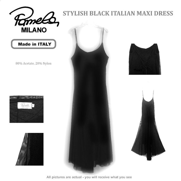 PAMELA MILANO ITALIAN STYLISH BLACK MAXI DRESS - Picture 13 of 13
